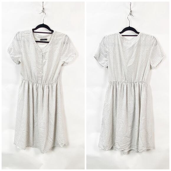 2/$30 Mikarose Medium Womens White Black Dot Print Button Front Dress - Picture 1 of 8
